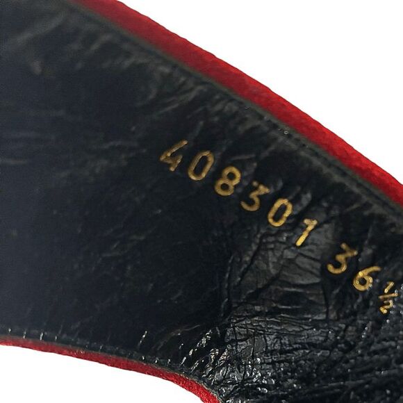 Gucci Querelle Red Suede Web Stripe Slide Heeled Wooden Sandals Women Size 36.5 - Picture 8 of 11